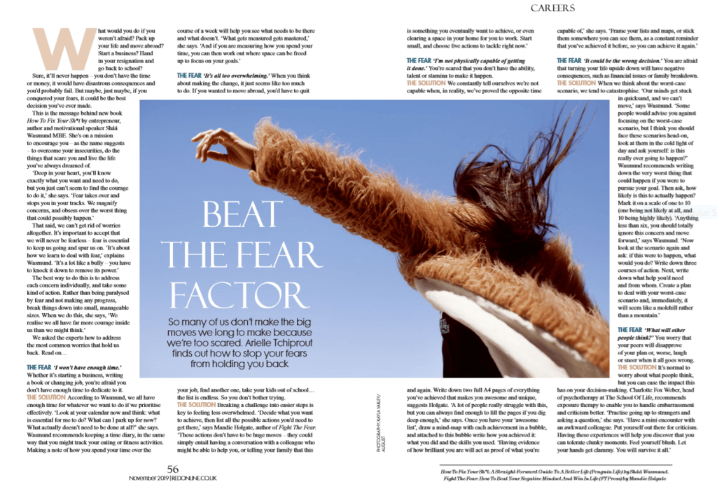 Mandie Holgate author of fight the fear and founder of the business womans network featuring in red magazine talking about big life decisions.