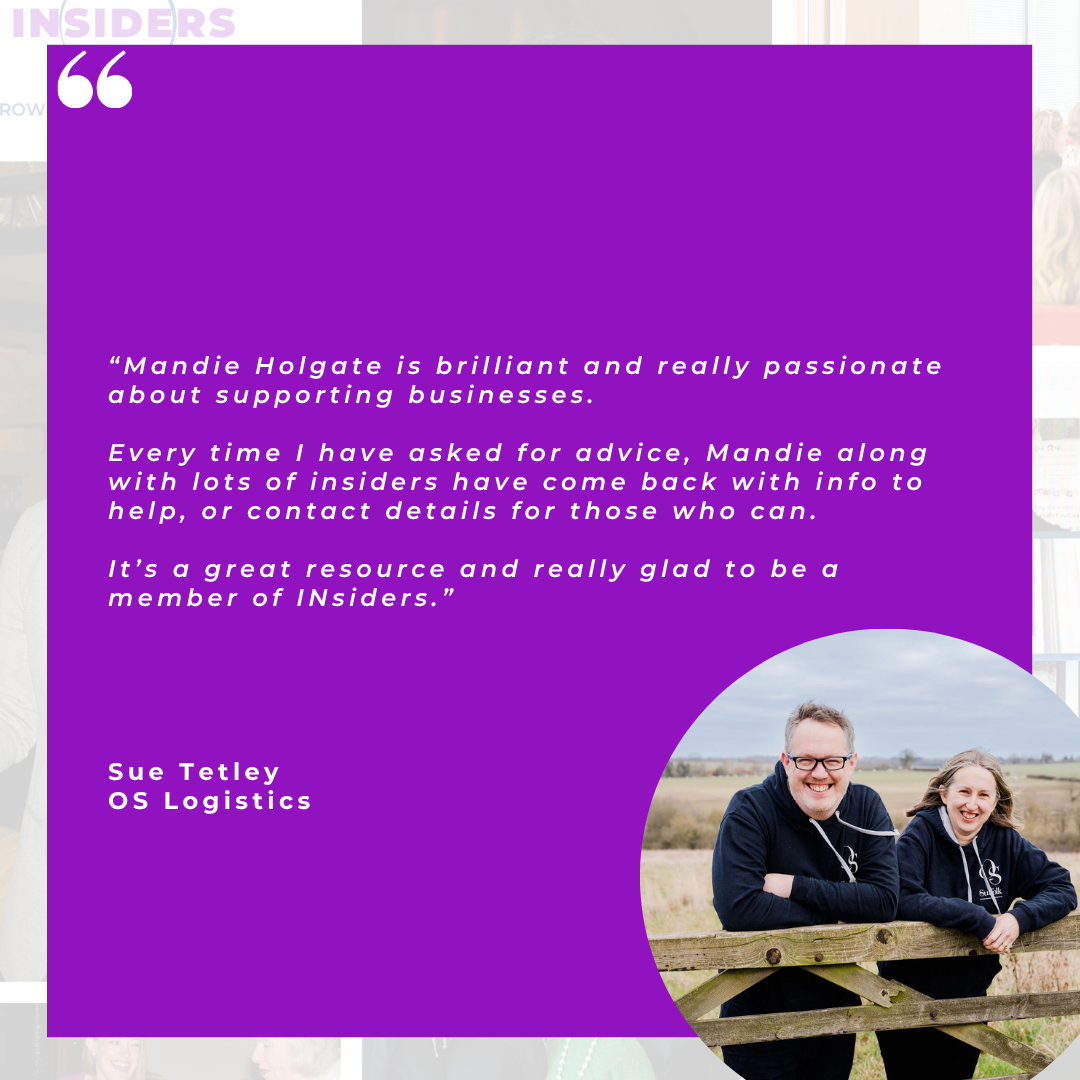 sue tetly suffolk business owners from OS logistics praise for INsiders